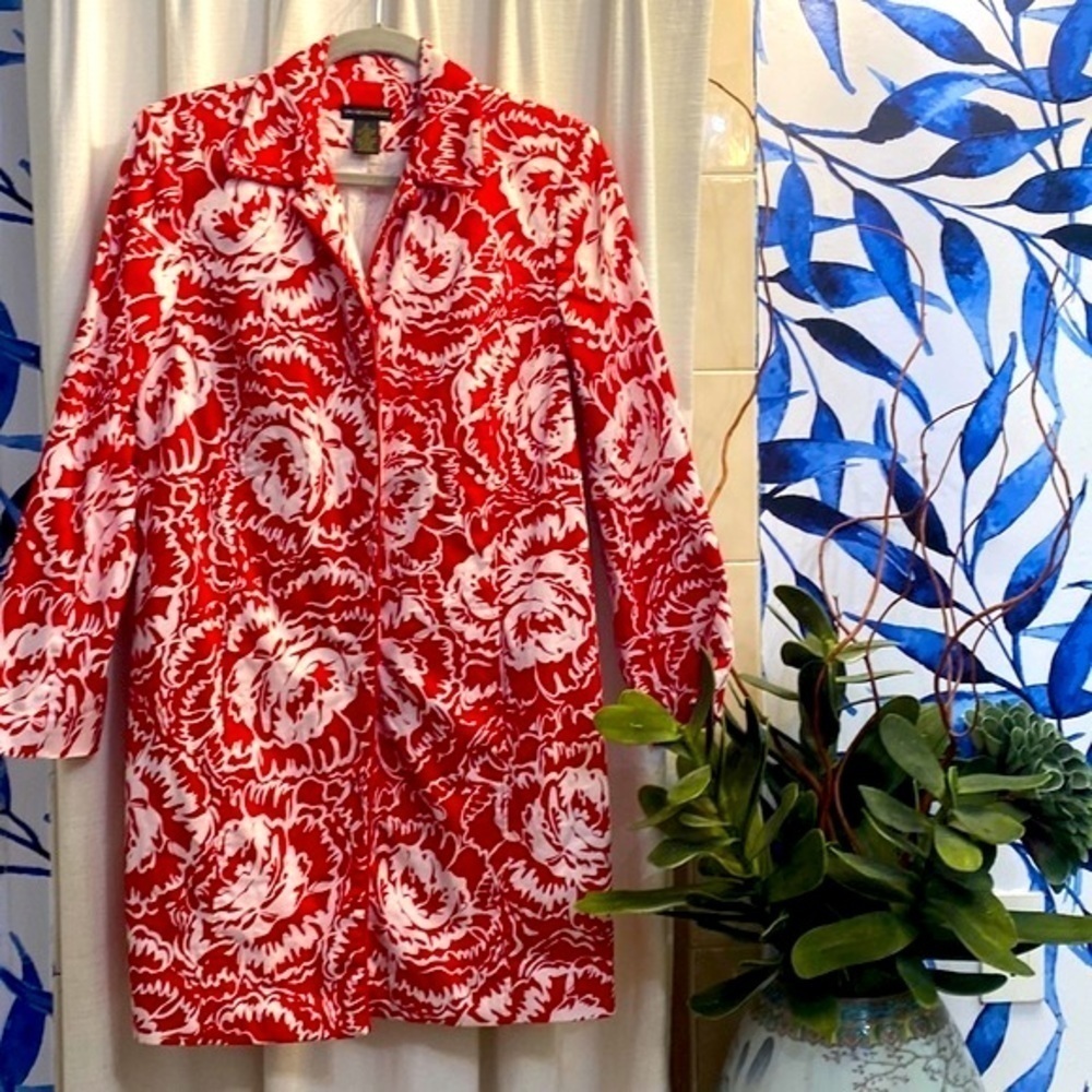 Women’s Red & White Floral Grace Dane Lewis Fully Lined Jacket Size 8